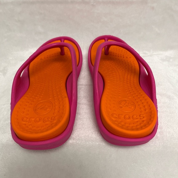 CROCS Pink & Orange Flip Flops Women SZ 5 - Picture 2 of 5